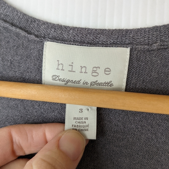 HINGE bell sleeve open front longline gray cardigan sweater - Picture 8 of 11